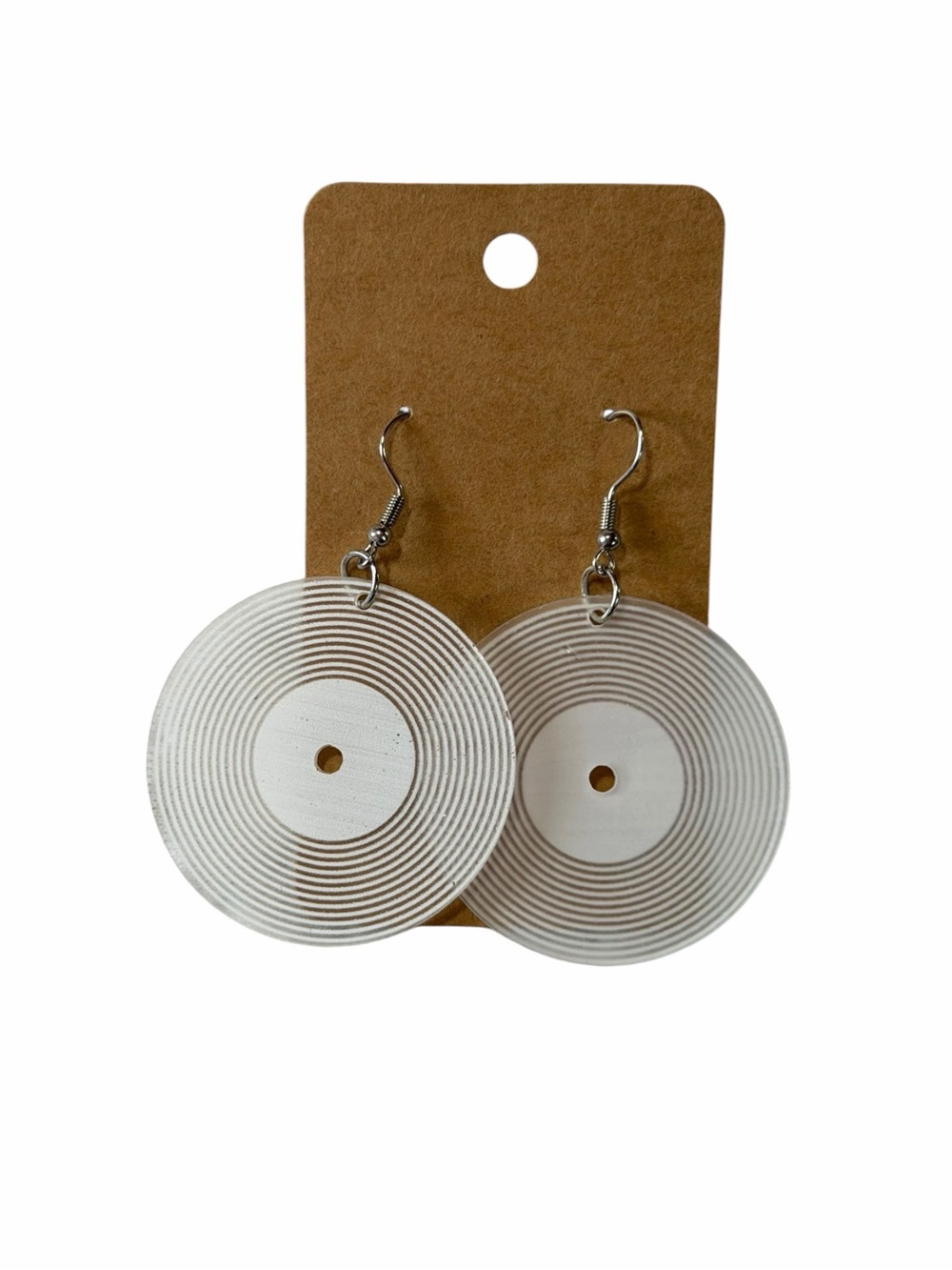 Record White Circular Layered Drop Earrings
